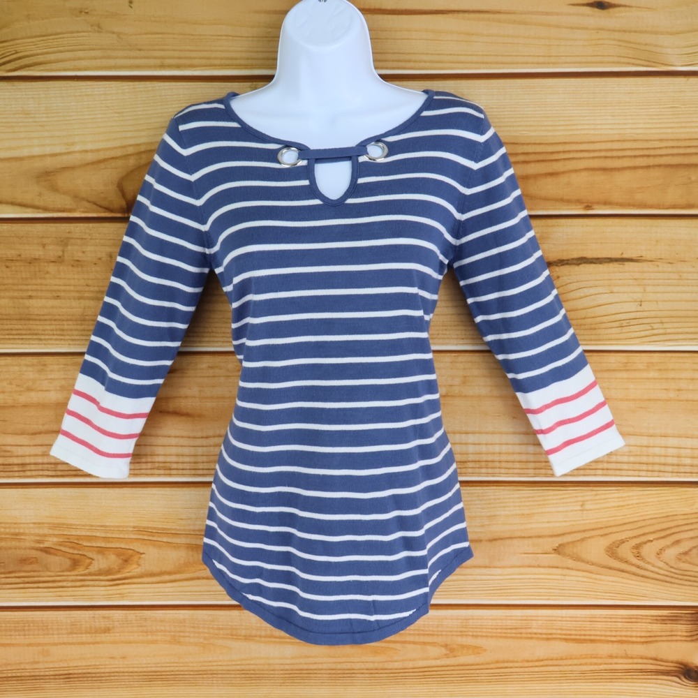 3/4 Sleeve Sweater Womens Sz S Blue Striped Stretch Soft United States Sweaters‎
